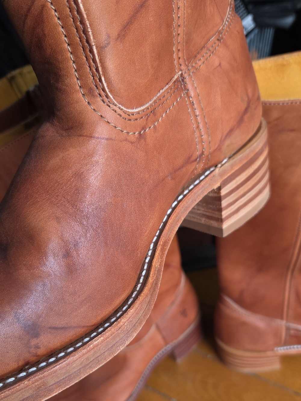 FRYE Tall Leather Pull-On Boots in Cognac Brown - Picture 8 of 8